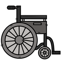 A computer graphic image of a side view of a manual wheelchair